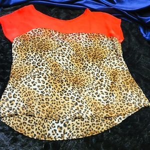 Hot Tempered Hot pink and Leopard print blouse Size XL
